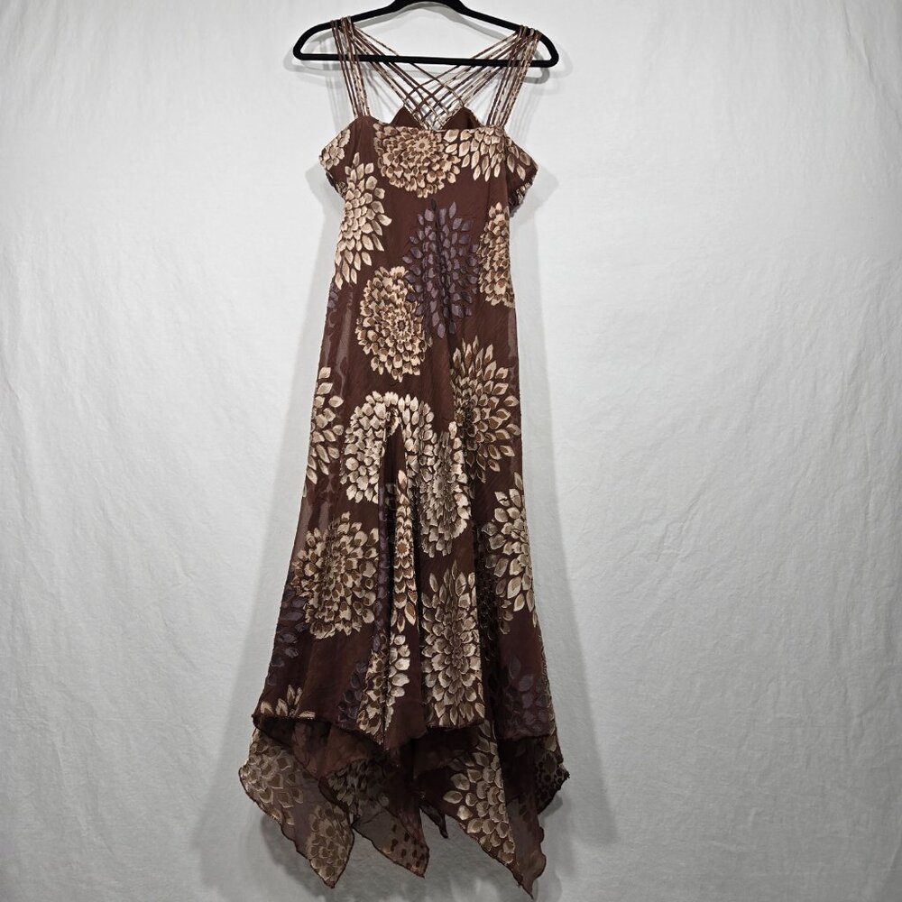 Vintage S.L.Fashions Y2K Steampunk Whimsigoth BROWN Babydoll Midi Dress Size 12. - Picture 3 of 17